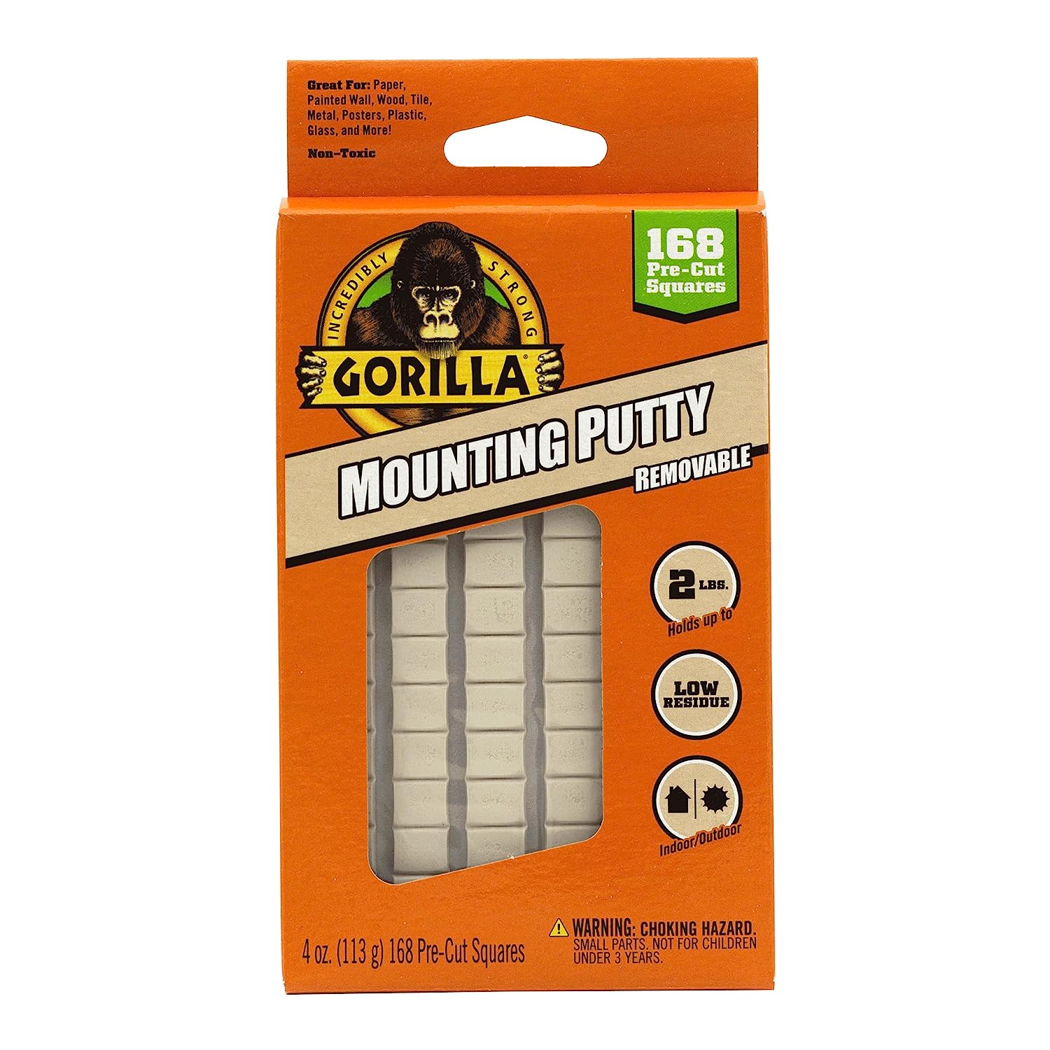 Gorilla Removable Mounting Putty, 84 Pre-cut Squares, Off White (Pack of 3) - Image 2